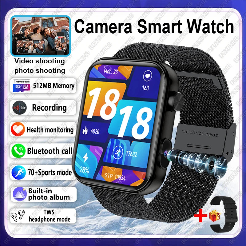 2025 New Camera Smart Watch Men Women Photos Record Video Health Monitor Sports Fitness Waterproof BT Call Recording Smart Watch