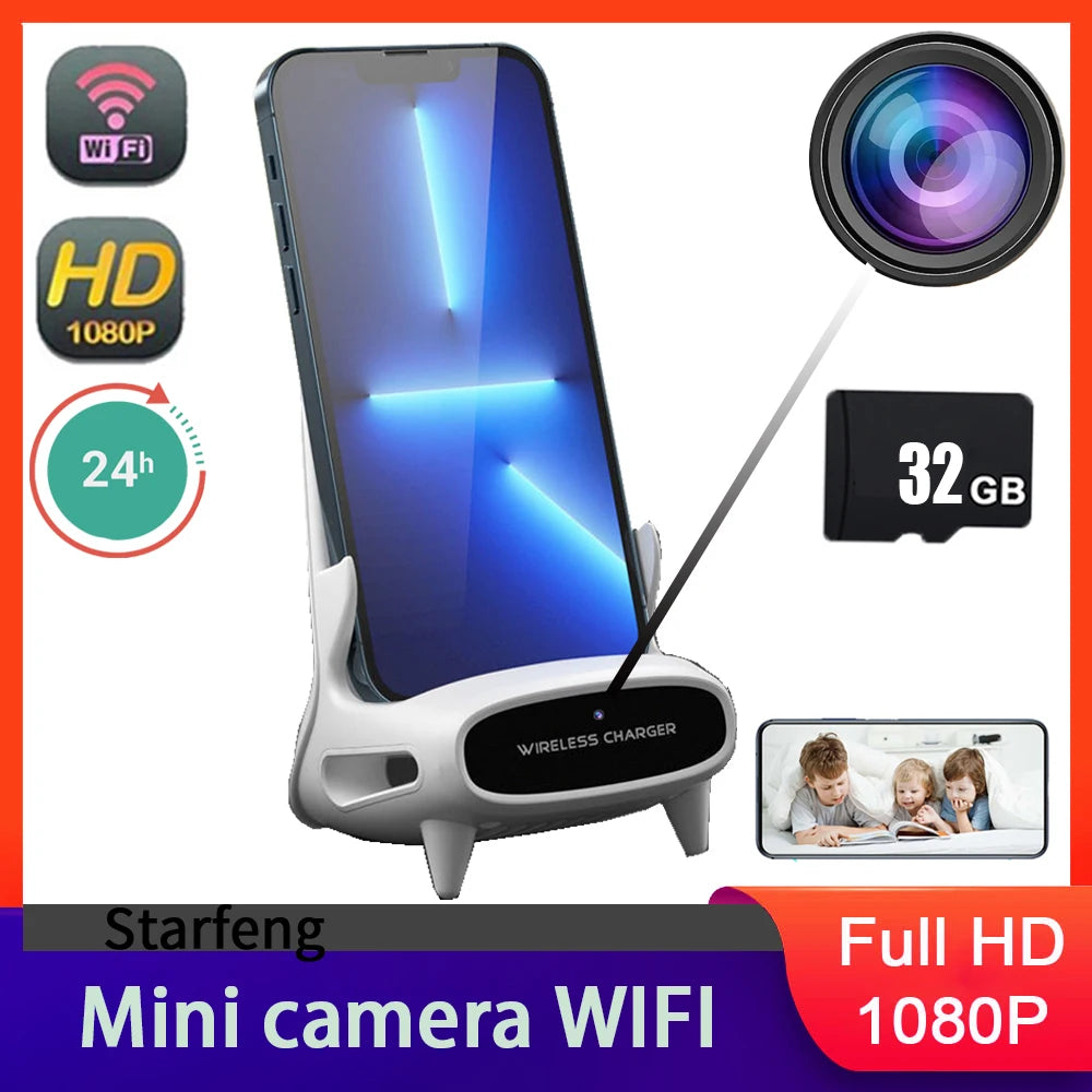 Mini Camera Clock Full HD 1080P Wireless WiFi Camera Home Monitoring Control IR Night View DVR Monitoring Video wireless charger
