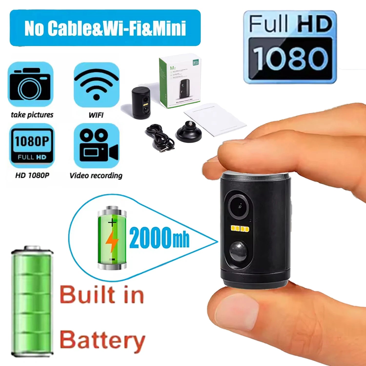 1080P Mini Battery Camera Built-in Battery PIR Sensor Motion Detection Wireless Video Security CCTV HD Home Baby Monitor Camera