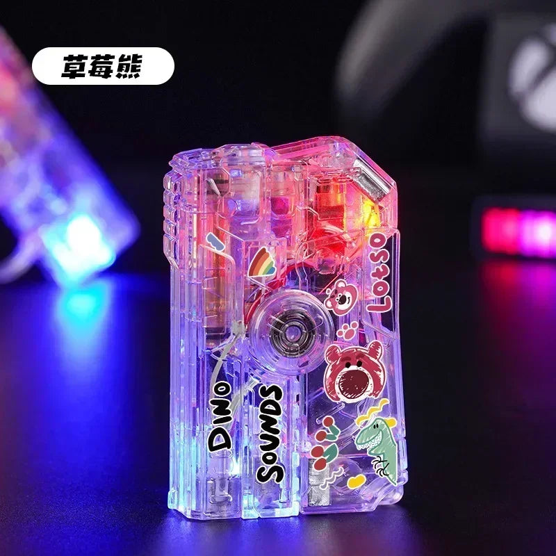 2025 New Creative Luminous Transparent Gyroscope Lighter 2-in-1 Folding Rotating Decompression Windproof Lighter Men's Gift