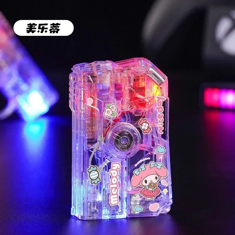 2025 New Creative Luminous Transparent Gyroscope Lighter 2-in-1 Folding Rotating Decompression Windproof Lighter Men's Gift