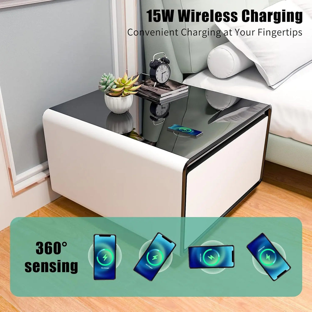 Smart Side Table with Fridge, Smart Nightstand with Refrigerator, Induction Light, Temperature Control, Wireless, Customized