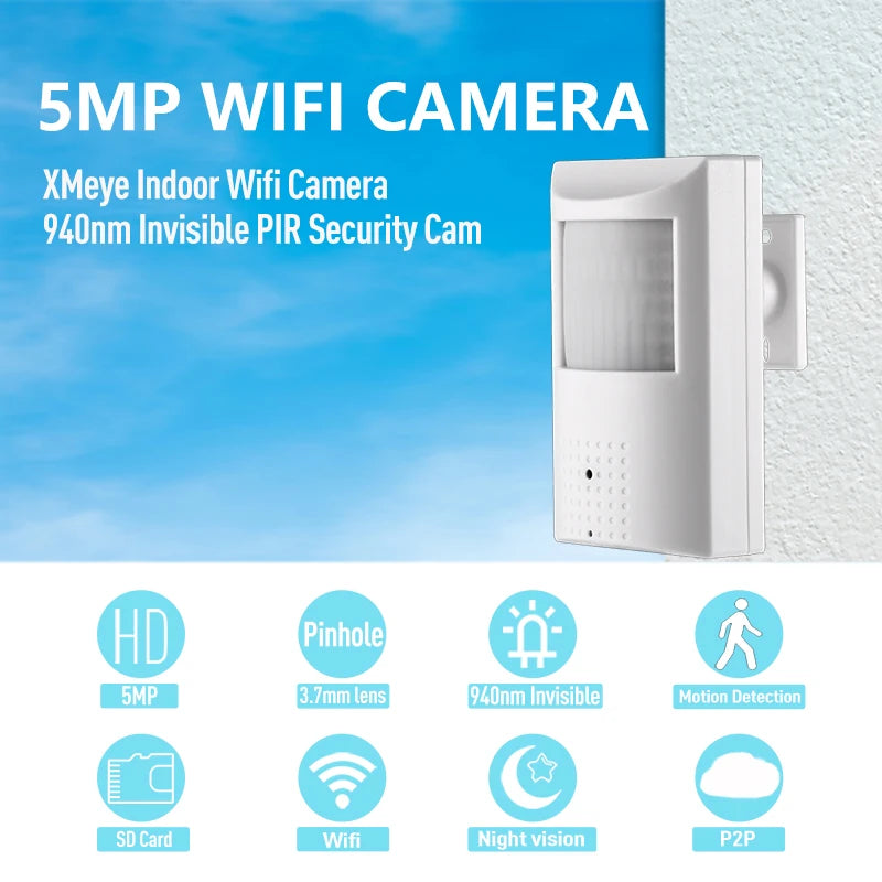 XMeye WIFI Camera 5MP Audio 940nm PIR Invisible Mini Indoor IP Camera H.265 2MP Night Vision HD LED IR Security CCTV Cam