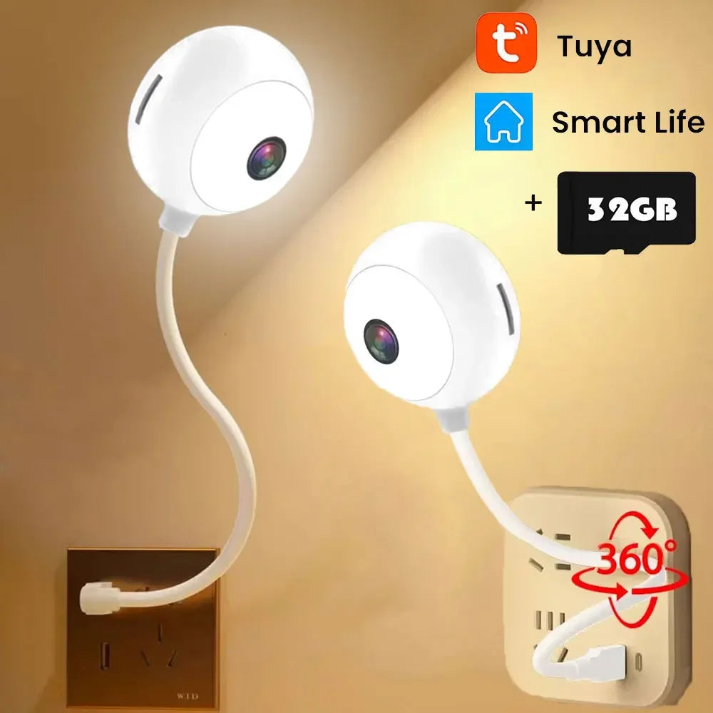 Tuya Indoor USB Light Bulb WiFi Camera 2K 5MP Mini Wireless Security IP Camera IR Color Night Vision Smart Life Baby Monitor Cam