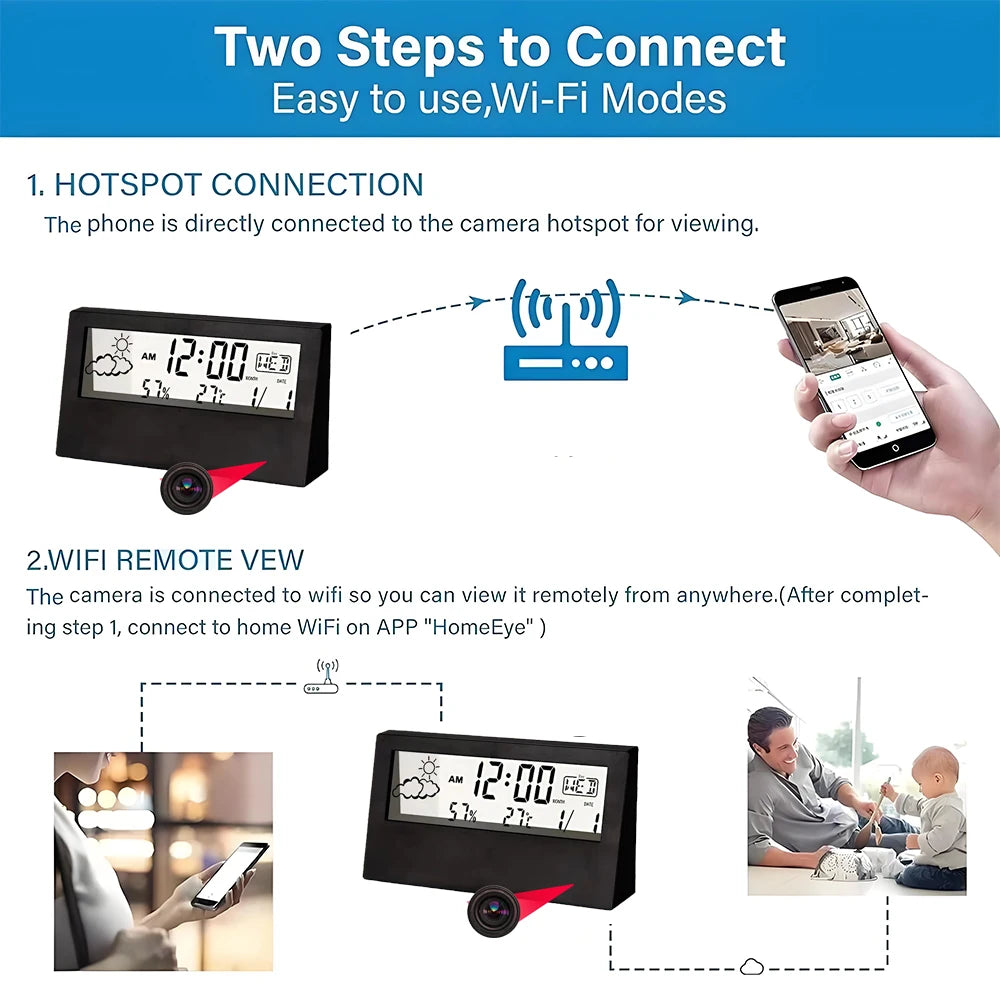 4K Wireless Smart Camera Clock WiFi Camera Covert Video Recorder Cam Indoor Motion Detection Audio Video recording Camera