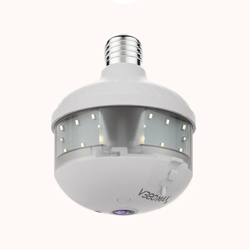 3MP PTZ Light Bulb Camera V380 Pro APP Floodlight Wireless WiFi 360 Degree Fisheye Panoramic Light Bulb CCTV Security Camera