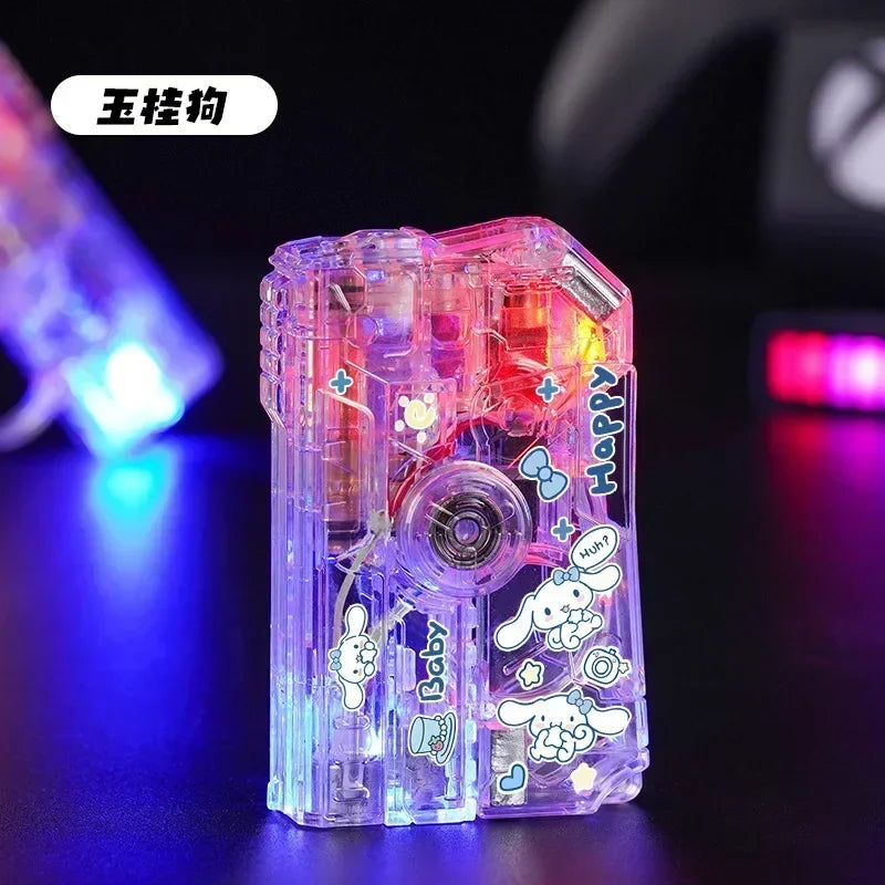2025 New Creative Luminous Transparent Gyroscope Lighter 2-in-1 Folding Rotating Decompression Windproof Lighter Men's Gift