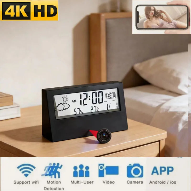 4K Wireless Smart Camera Clock WiFi Camera Covert Video Recorder Cam Indoor Motion Detection Audio Video recording Camera