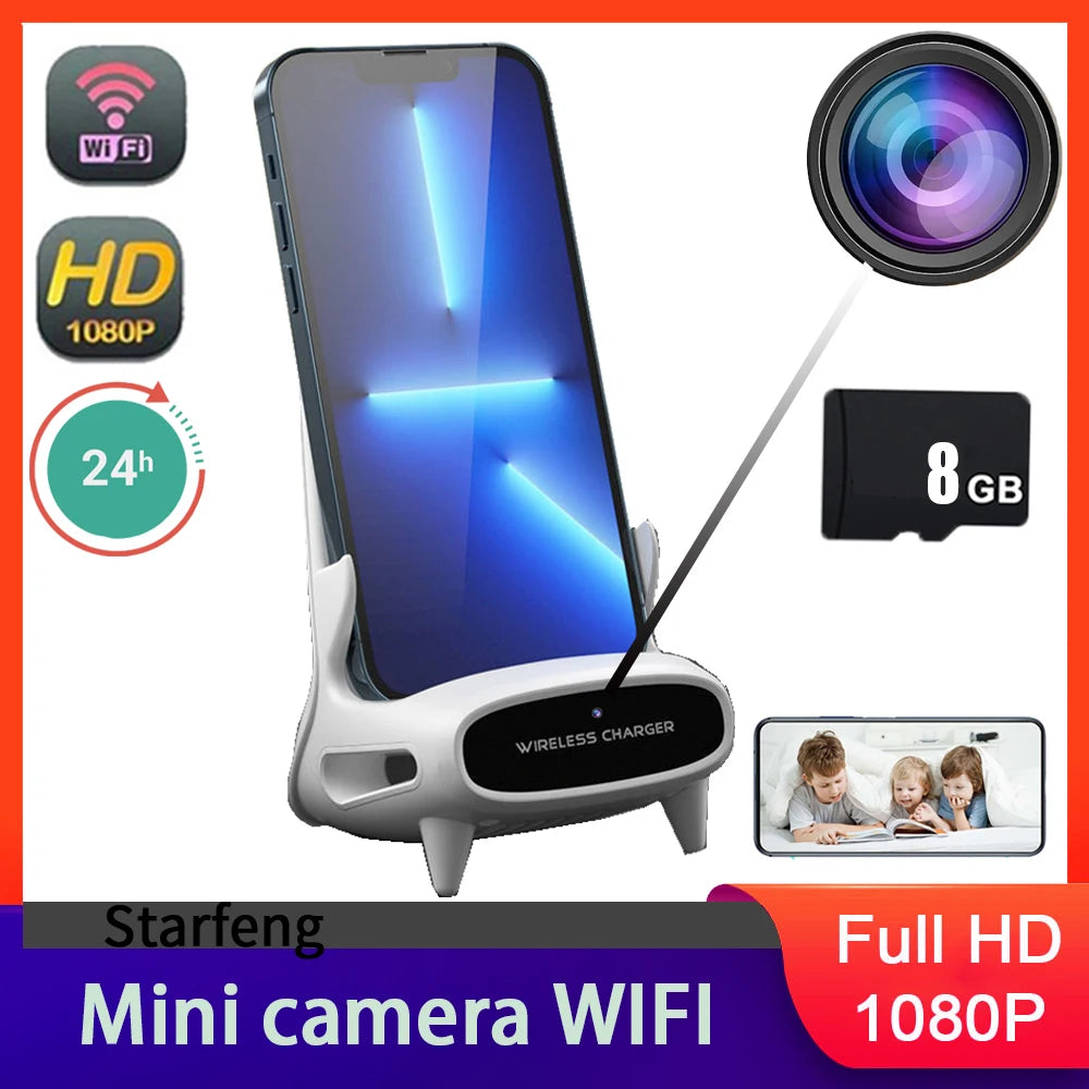 Mini Camera Clock Full HD 1080P Wireless WiFi Camera Home Monitoring Control IR Night View DVR Monitoring Video wireless charger