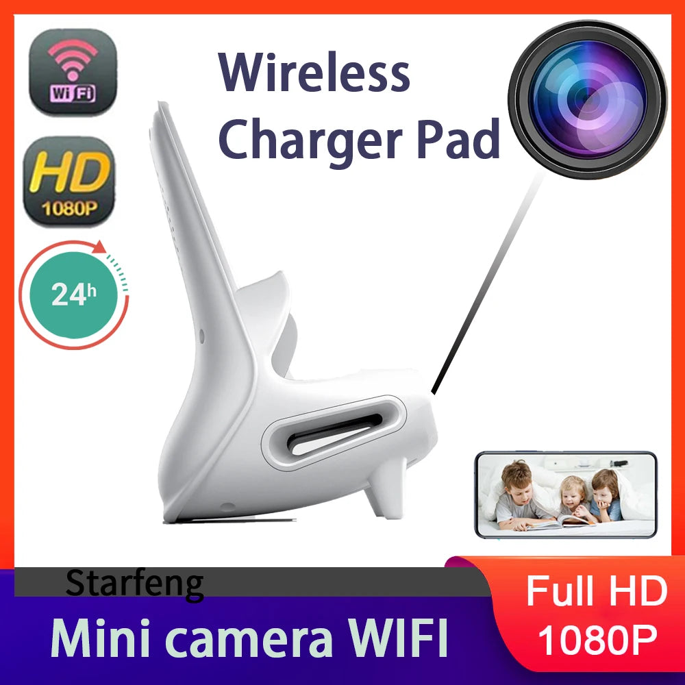 Mini Camera Clock Full HD 1080P Wireless WiFi Camera Home Monitoring Control IR Night View DVR Monitoring Video wireless charger