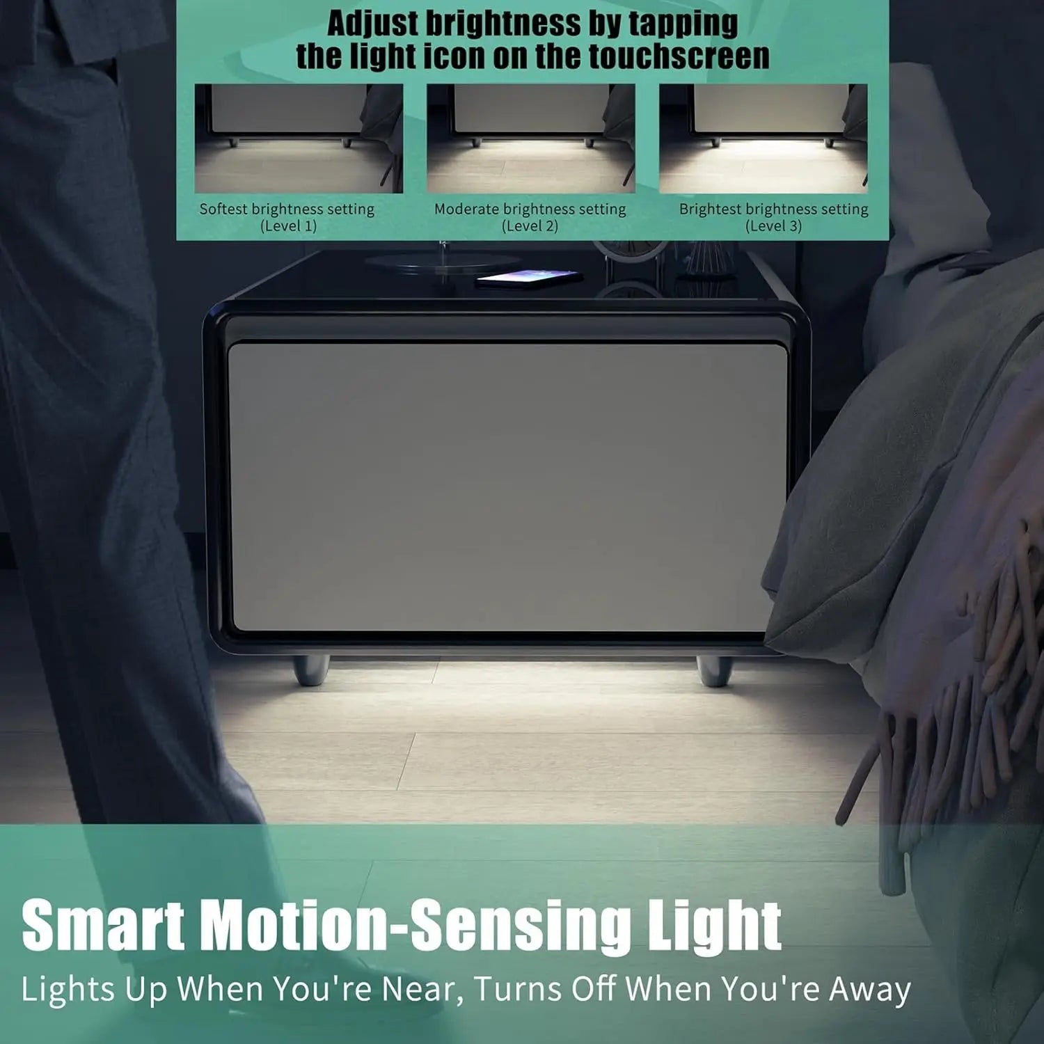 Smart Side Table with Fridge, Smart Nightstand with Refrigerator, Induction Light, Temperature Control, Wireless, Customized
