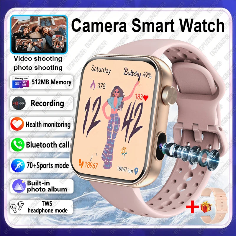 2025 New Camera Smart Watch Men Women Photos Record Video Health Monitor Sports Fitness Waterproof BT Call Recording Smart Watch