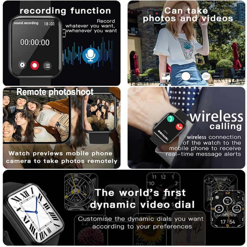 2025 New Camera Smart Watch Men Women Photos Record Video Health Monitor Sports Fitness Waterproof BT Call Recording Smart Watch