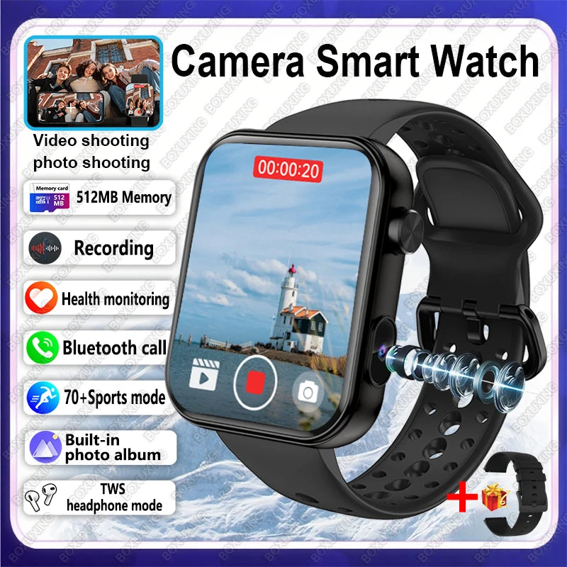 2025 New Camera Smart Watch Men Women Photos Record Video Health Monitor Sports Fitness Waterproof BT Call Recording Smart Watch