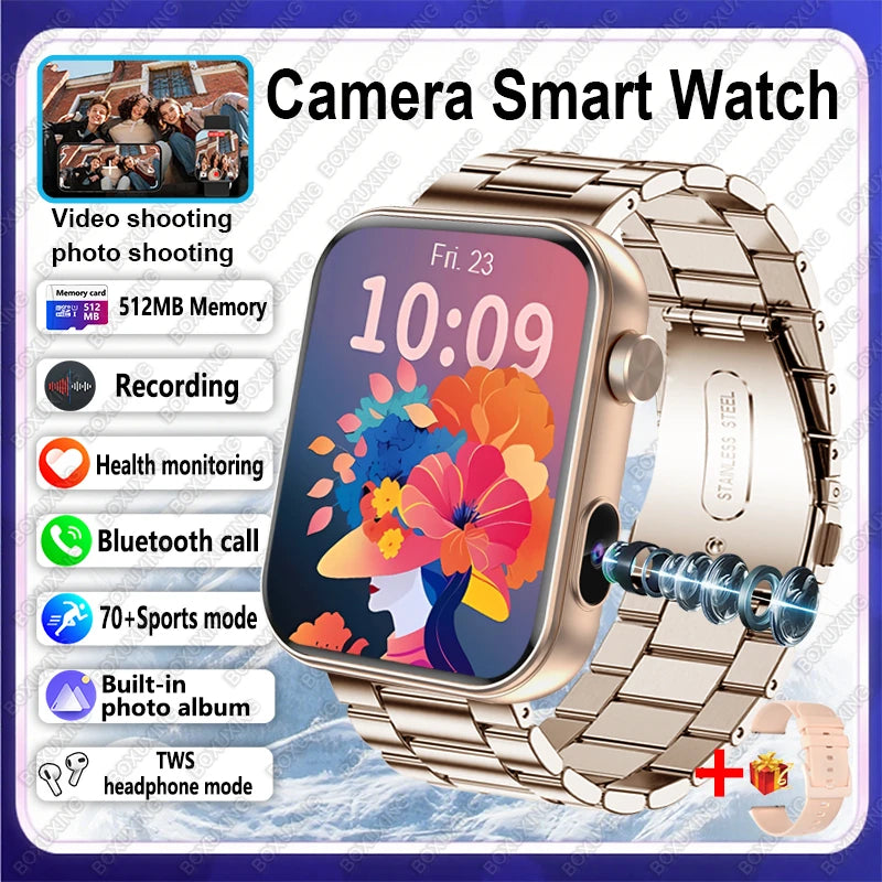 2025 New Camera Smart Watch Men Women Photos Record Video Health Monitor Sports Fitness Waterproof BT Call Recording Smart Watch