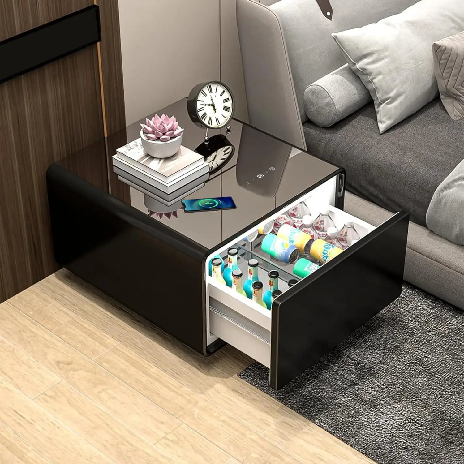 Smart Side Table with Fridge, Smart Nightstand with Refrigerator, Induction Light, Temperature Control, Wireless, Customized